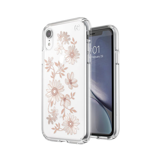 Speck Presidio Clear + Print Case for Phone XR - Clear/Fairytale Floral Reach Gold