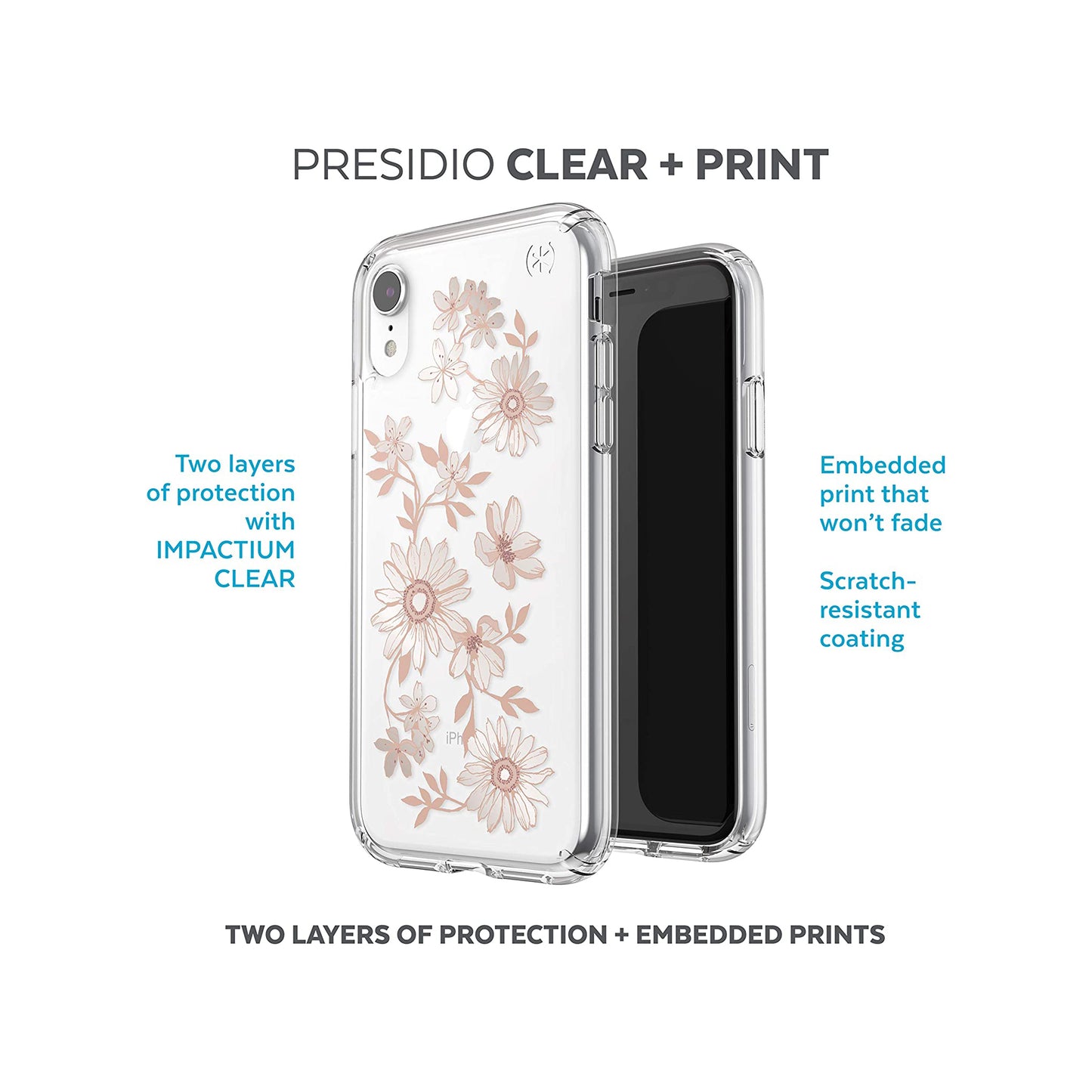 Speck Presidio Clear + Print Case for Phone XR - Clear/Fairytale Floral Reach Gold